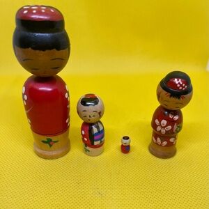 Vintage Japanese Set of 4 Kokeshi Matroshka Bobblehead Dolls